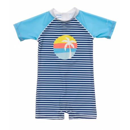 Maillot De Bain Anti Uv Pour Bebes Garcon Manches Courtes Bleu Blanc Snapper Rock