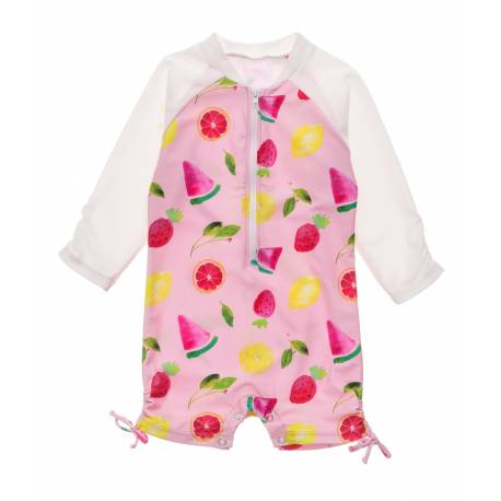 Maillot De Bain Anti Uv Pour Bebe Fille Manches Longues Fruit Fiesta Rose Snapper Rock